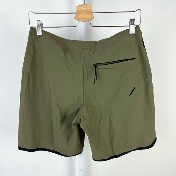 HILL CITY Mens Size 28 Board Shorts Swim Shorts Pocket Stretch Nylon Olive Green - Picture 2 of 5